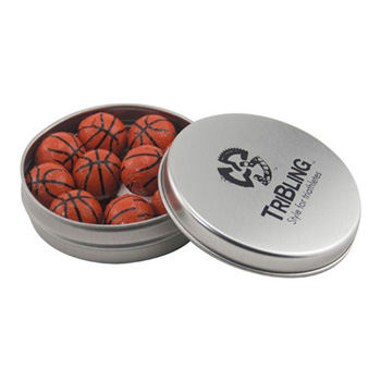 Round Tin with Chocolate Basketballs